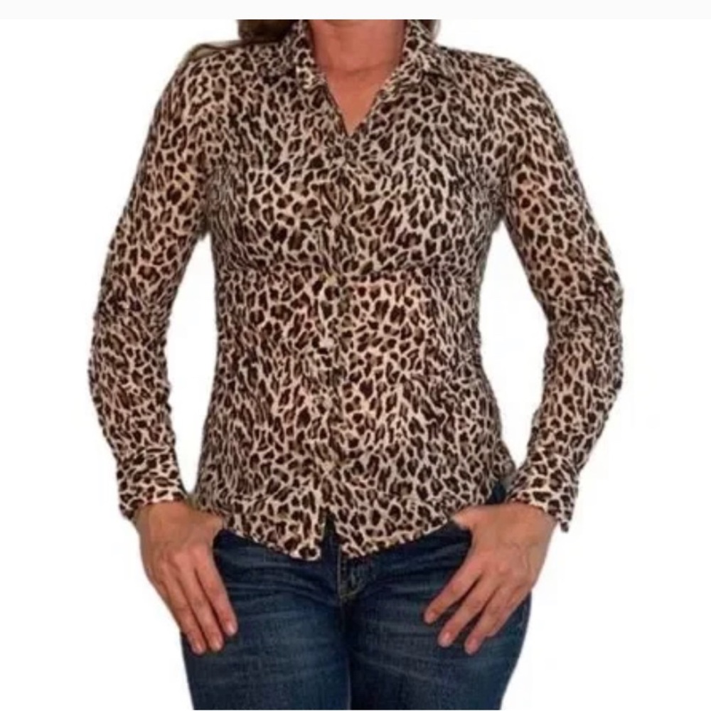 Cheetah Print J.Crew Blouse + Button Down Blouse + Collared + Size medium